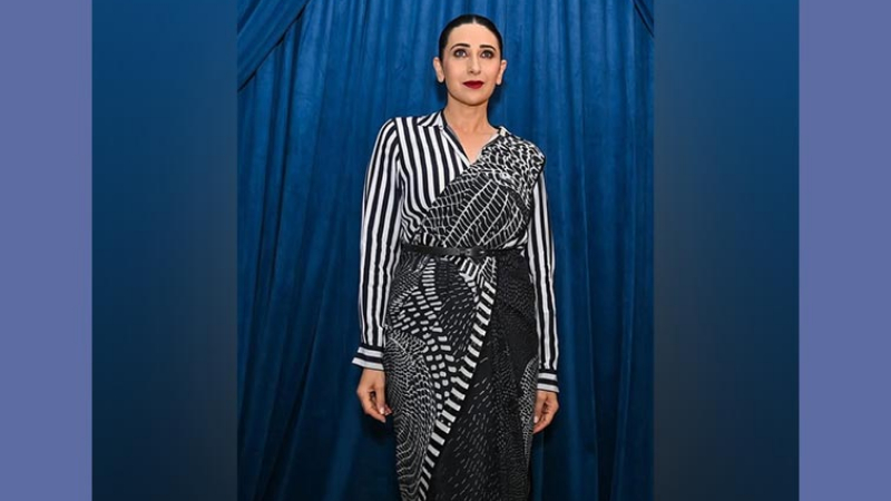 Karishma Kapoor steals the show in monochrome belted saree at Lakme Fashion Week x FDCI –