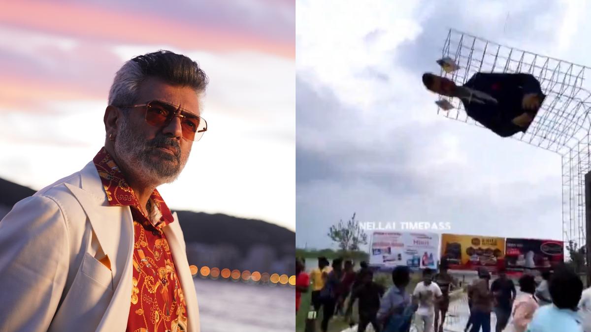 Ajith Kumar’s huge cut-out for ‘Good Bad Ugly’ collapses; causes panic among fans